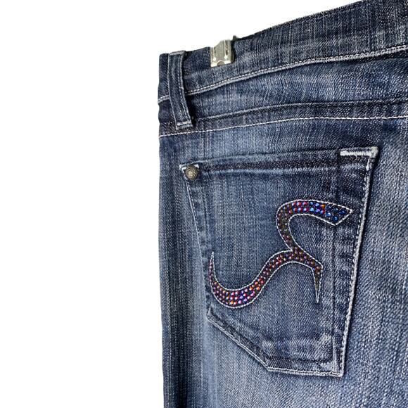 Rock & Republic Jeans Womens 29 Kasandra Flare Denim Diamonds Bling Dark Wash - Picture 5 of 10
